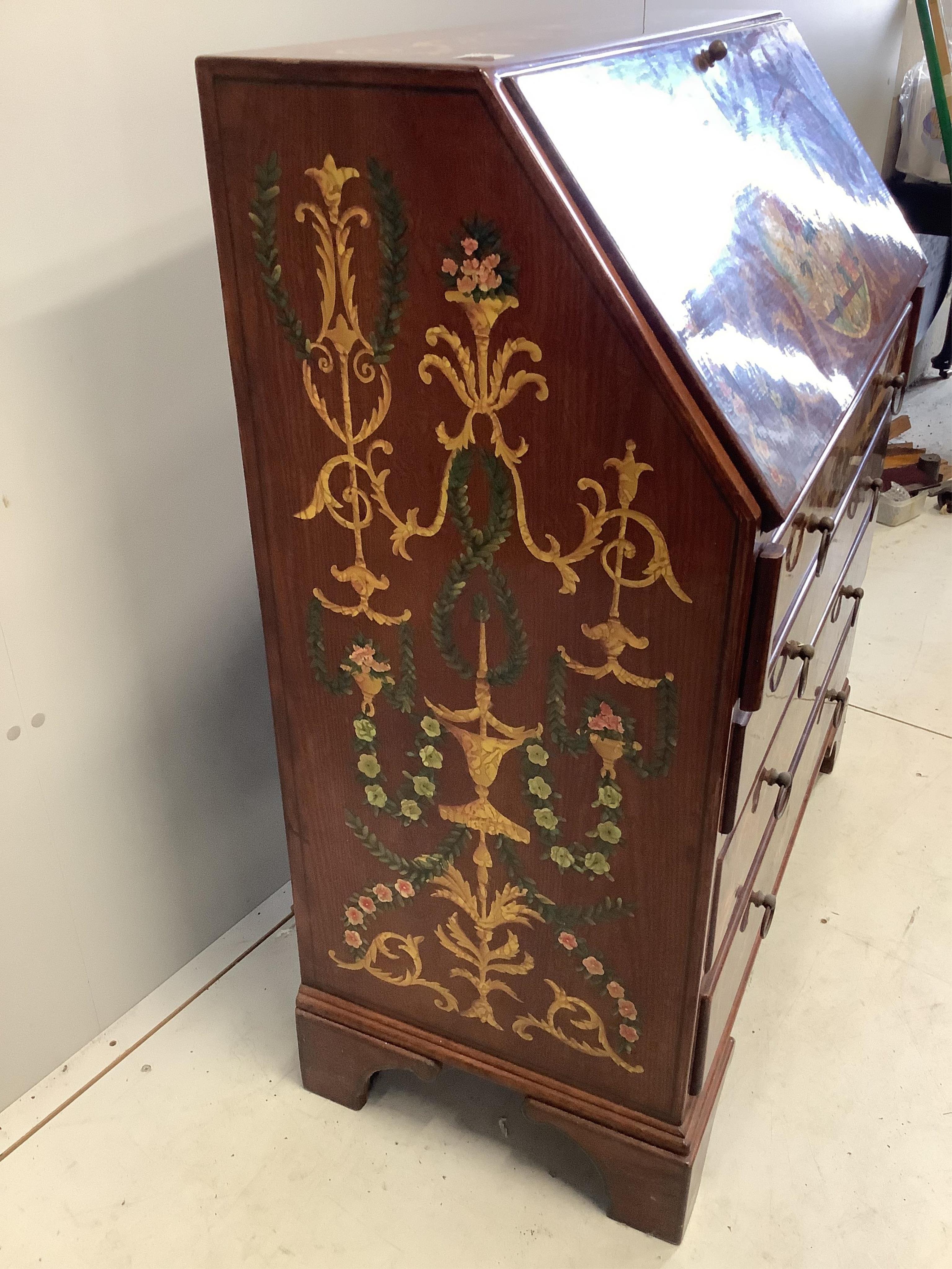 An Edwardian style painted oak bureau, width 90cm, height 107cm. Condition - fair to good